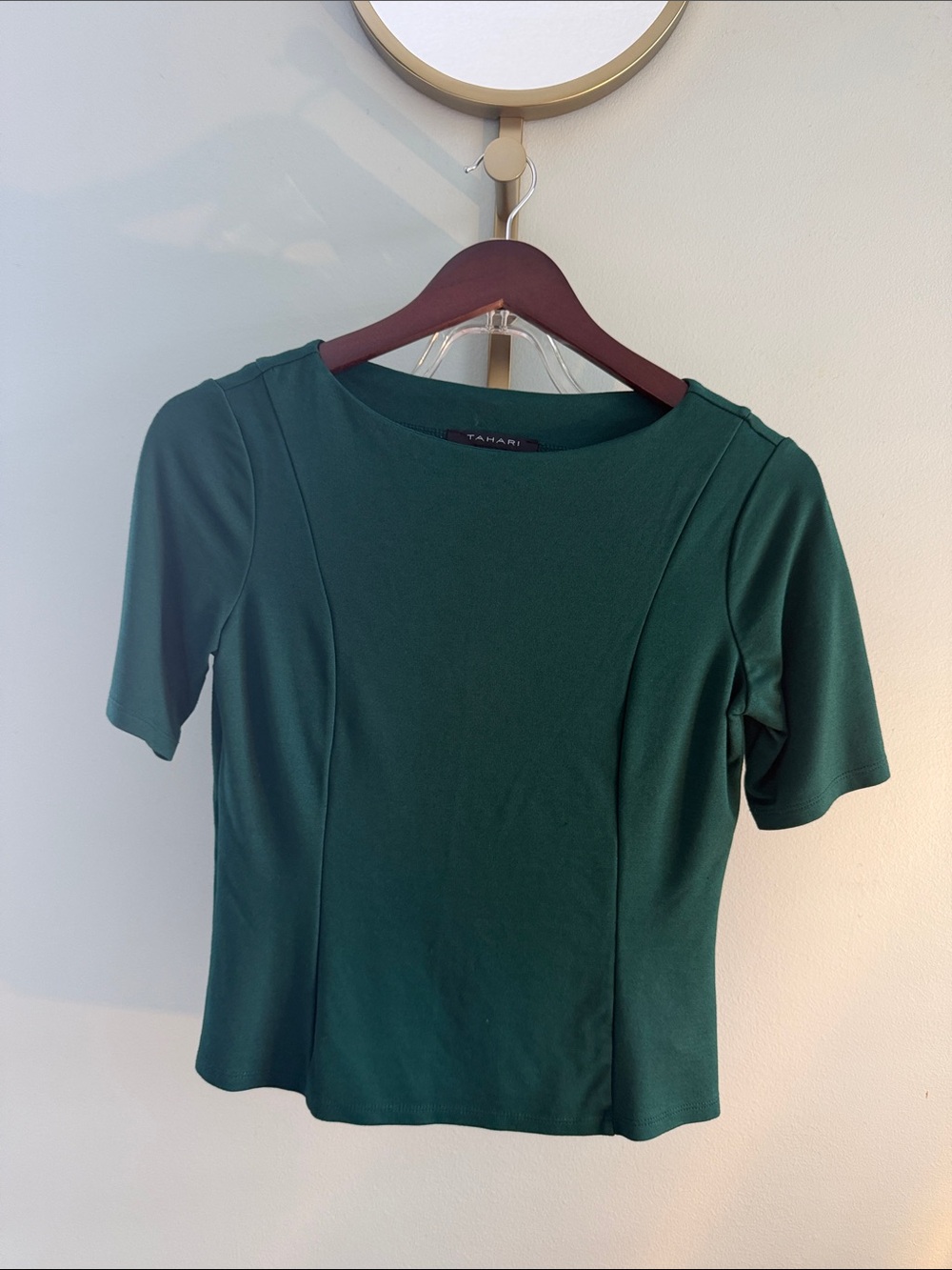 Tahari Deep Green Short Sleeve Ponte Top